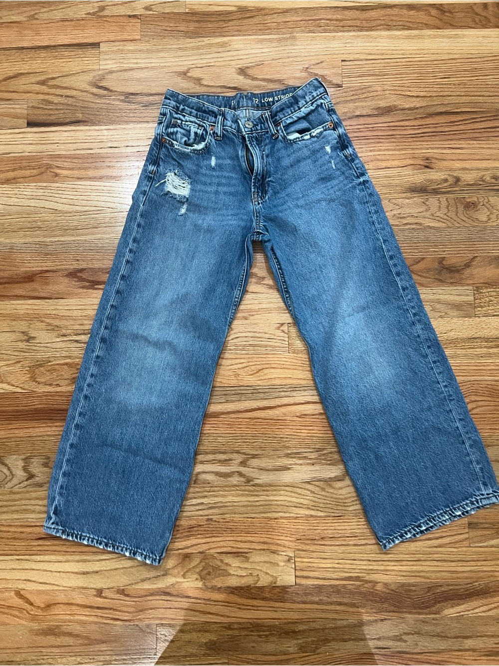 Girl’s Blue Wide-Leg Distressed Jeans